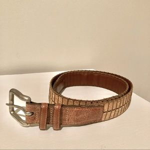 Torino Cork & Brown Leather Men’s Belt, size 40, silver buckle